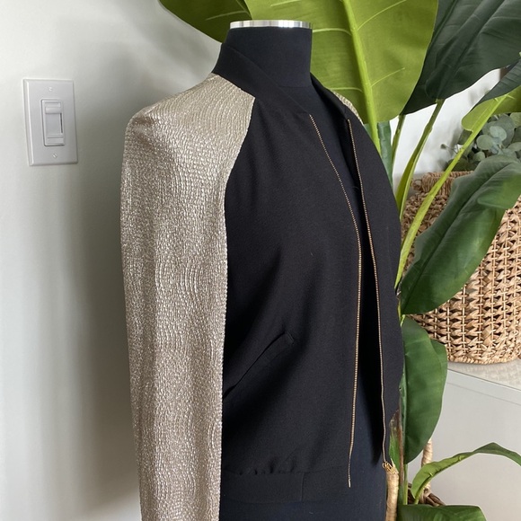 Bomber Jacket with Metallic Sleeves Sz 6 - Picture 3 of 9